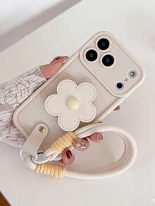 1 chiếc ốp lưng điện thoại bằng da họa tiết hoa dễ thương thời trang, có chân đế và dây đeo cổ tay, chất liệu TPU mềm chống sốc, bảo vệ toàn diện, tương thích với Apple 17/17 Pro/17 Pro Max/16 Pro Max/16/15/14/13/12/11 - Màu be - Xem 3
