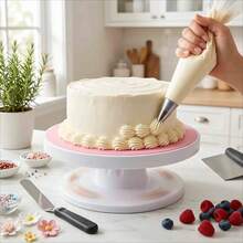 Base Giratoria para Pasteles Inclinable de Plástico de Grado Alimenticio de 10 Pulgadas, Plato Giratorio Desmontable Antideslizante y Ligero para Repostería, Herramienta para Decoración de Pasteles para Uso Doméstico y Principiantes - Ver 2
