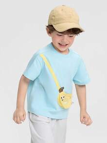 Balabala Kids' Unisex Summer Short Sleeve T-Shirt With Crossbody Pouch Detail; Toddler Boys Girls Casual Top New Style - Ice Blue - View 2