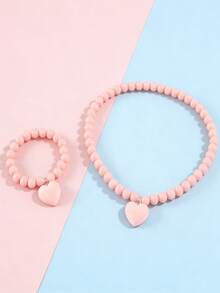 Bộ 2 món trang sức cho bé gái gồm vòng tay mặt dây chuyền hình trái tim dễ thương và dây chuyền đính hạt, thích hợp để đeo hàng ngày, dự lễ hội, làm quà sinh nhật. - Một cỡ - Xem 6