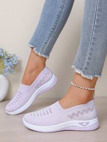 Van Skr New Spring/Summer Knitted Mesh Women Shoes, Breathable Soft Bottom Slip-On Loafers, Lightweight Comfortable Casual Sneakers - Pink - View 5