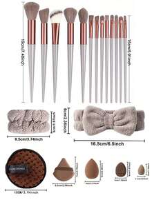 33件套化妆刷套装（含束口袋），包括粉底刷、腮红刷、眼影刷、修容刷、软毛刷、专业化妆刷套装、女士化妆刷套装、洁面刷套装、化妆刷套装、全套化妆刷套装、化妆刷套装、化妆礼盒套装 - 彩色 - 查看 3