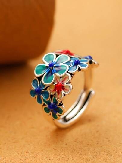 1 pieza Anillo de flor colorido con estilo bohemio elegante y de moda, adecuado para decoración casual y como regalo
