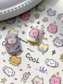 1pc INS Style Cute Scribble Cat Nail Art Sticker, Nail Decals, DIY Nail Accessories - Multicolor - View 3