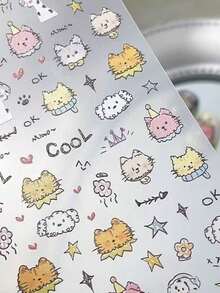 1pc INS Style Cute Scribble Cat Nail Art Sticker, Nail Decals, DIY Nail Accessories - Multicolor - View 5