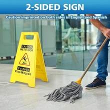WOUSEDO 1-Pack Caution Wet Floor Sign,17.5" Height,Bright Yellow Double-Sided Folding A-Shaped Frame Design, Bilingual Caution Message - ColorA - View 4