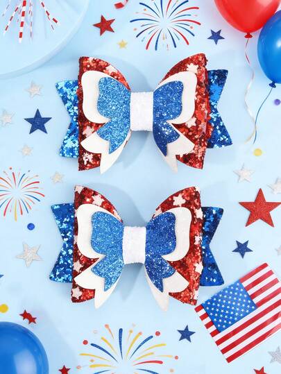 2 chiếc nơ cài tóc lấp lánh ngày Quốc khánh 4 tháng 7 cho bé gái, kẹp tóc màu đỏ xanh bóng bẩy mừng Ngày Độc lập, kẹp tóc hình cá sấu lấp lánh mừng Ngày Tưởng niệm, kẹp tóc hình ngôi sao dễ thương cho trang phục ngày lễ và phụ kiện đội đầu dự tiệc cho tuổi teen.
