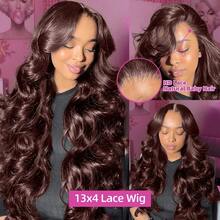 200% Density Body Wave 5*5 13*4 Lace Frontal Wigs - 34 Inch #4 Chocolate Brown Color Pre Cutting Pre Bleached Pre-Plucked Brazilian Virgin Middle Part Wigs - Put On And Go Pre Cutting Ear To Ear No Glue Needed HD Transparent Lace Front Wigs - Body Wave Wigs Frontal Glueless Wigs - Blended Human Hair Wigs Glueless Weaves Wigs For Women Daily Use Blended Hair - Brown - View 4