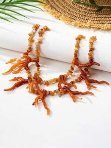 1 chiếc vòng cổ mặt dây chuyền hạt acrylic và san hô kiểu đại dương, phù hợp với trang phục hàng ngày và đi nghỉ mát của nữ. - Màu Khaki - Xem 6