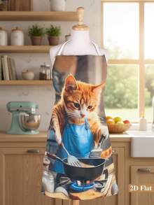 1 pieza Delantal de cocina divertido con gato, diseño de gato de cocina lindo, tela de lino 100% duradera, adecuado para uso doméstico, cafetería, cocina - Accesorio de cocina divertido como regalo para amantes de los gatos, delantal de gato, artículo de regalo con tema de mascotas, regalos para amantes de las mascotas - Delantal de gatito - Ver 10