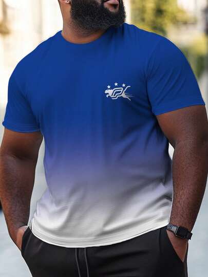 Áo thun thể thao nam cỡ lớn, in họa tiết chuyển màu toàn thân, cổ tròn, tay ngắn, kiểu dáng thường ngày, đa năng và thoải mái, thích hợp cho các cặp đôi trong mùa hè và mùa xuân.