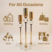 3pcs Elegant Metal & Glass Tall Candle Holders, Modern High Candle Stand, Suitable For Wedding, Party, Birthday, Holiday And Home Decor (Candles Not Included) - Long Crystal Glass Metal Candlestick - View 5