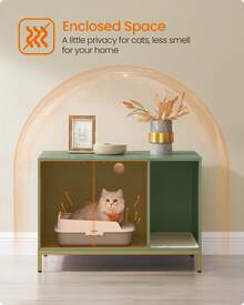 Feandrea Cat Litter Box Enclosure, Hidden Litter Box Furniture With Scratch Pad, Front Entry, Double Cabinet Doors, Modern Style, 31.5" Cat House Washroom Side End Table - Green - View 3