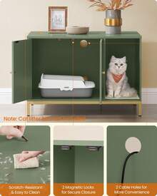 Feandrea Cat Litter Box Enclosure, Hidden Litter Box Furniture With Scratch Pad, Front Entry, Double Cabinet Doors, Modern Style, 31.5" Cat House Washroom Side End Table - Green - View 9