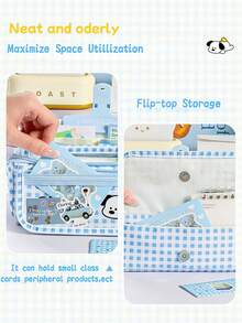 1pc Cute Large Capacity Plaid Check Dog Pencil Case, Cartoon Multifunctional Stain Resistant Stationery Bag, Flip-Top Magnetic Buckle Stationery Pouch Clear Transparent Front Pocket For Primary School Students - Multicolor - View 7