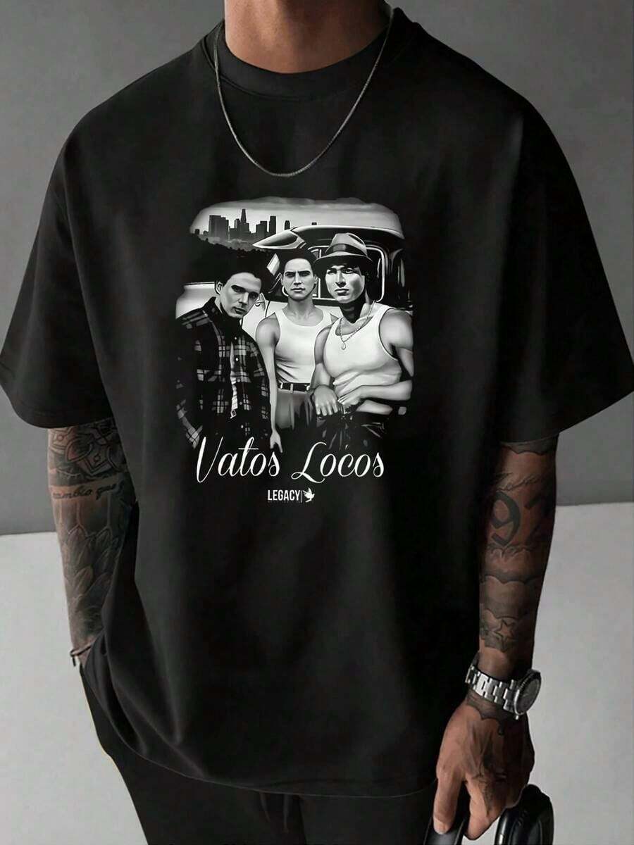 Playera Hombre con Estampado Vatos Locos Expresa tu Estilo con Rebeldía y Comodidad, Algodón Suave Premium, Ideal para Salidas Casuales o Regalo Perfecto para Él - Negro - Ver 1