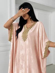 Women's Bat Decor Elegant Abaya Robe Pink - Pink - View 1