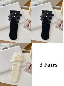 1/3 Pairs Spring/Summer Thin Knee-High Socks, Ballerina Style Mid-Calf Socks, Lolita Bow Socks, Mesh Hollow Stockings, No-Show Socks, Lace Trim Straight Tube Socks - Multicolor - View 36