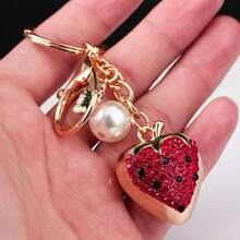 1 chiếc móc khóa/phụ kiện trang trí túi xách hình trái cây giả đính đá lấp lánh dễ thương: dứa, dâu tây, thanh long, vải. - Nhiều màu - Xem 8