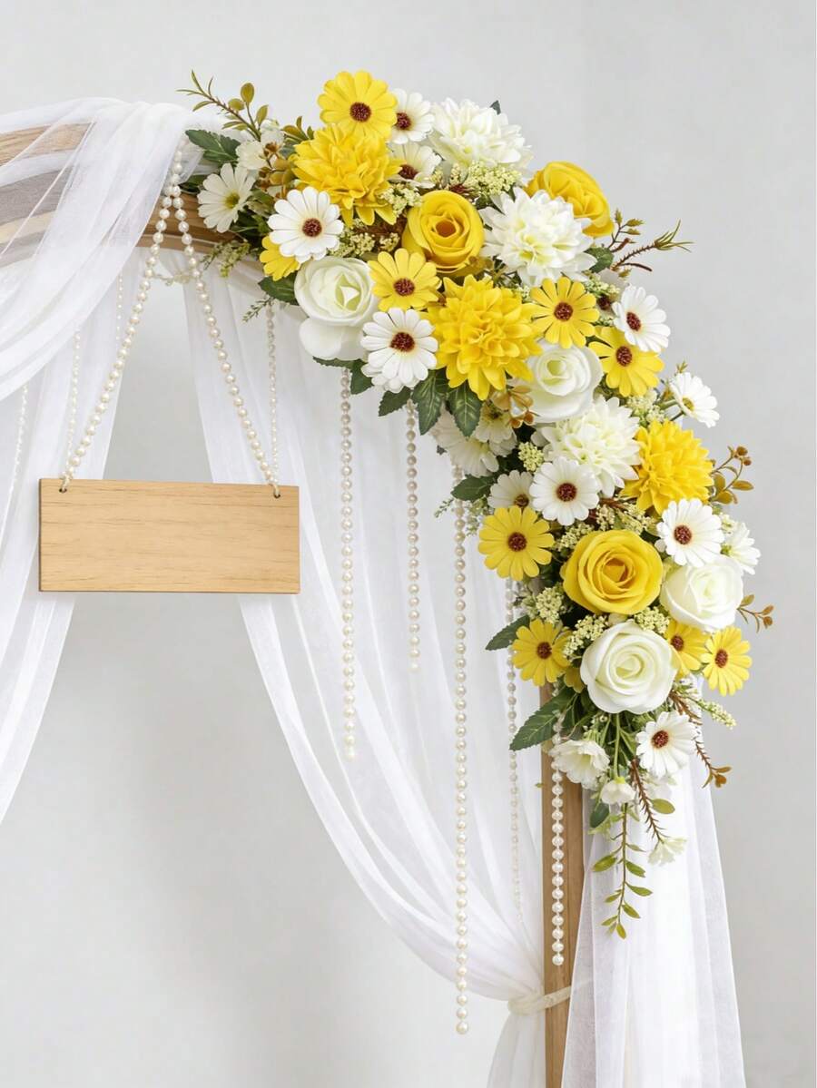 1/3/60 pièces Fleurs en soie artificielles - Roses, Hortensias, Marguerites, Bouquets de fleurs artificielles, Convient pour la maison, le restaurant, le salon, la décoration de jardin extérieur, Peut être utilisé pour le mariage, la décoration de la maison et du jardin et les fêtes, Fleurs artificielles, Floral de mariage, Bouquet de mariée, Fournitures de mariage, Décoration de mariage, Fleurs décoratives, Décoration de printemps - blanc jaunâtre - Voir 1