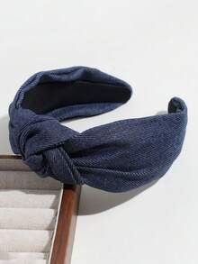 1pc Vintage Denim Wide Knotted Headband, Simple Solid Color High Crown Hair Hoop, Women Daily Wear Hairband, Fashion Versatile Hair Accessory, Spring/Summer,Holiday,Travel - Multicolor - View 4