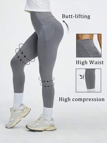 OKP 5PCS Women's High Waist Leggings With Pockets, Solid Color Leggings Are Simple And Stylish, Perfect For Casual And Sportswear - 5 Pieces With Pockets - View 3