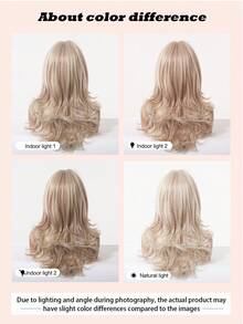 20英寸中长款层次感波浪假发，带刘海，灰金色挑染，耐热合成纤维假发，适合女性日常及节日佩戴 - 淺灰色 - 查看 10