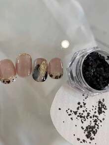 1 Box Autumn/Winter New Black Asymmetrical Nail Glitter Flakes, Original Y2K Eggshell Nail Art Decoration Sequins For Fingernail Manicure - Multicolor - View 2