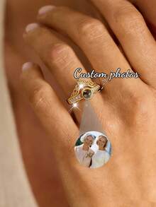 Customized Personalized Projection Ring, Photo Engraved Commitment Ring For Women & Men, 2pcs Heart-Shaped Adjustable, Valentine's Day & Christmas Gift - Multi-color Version - 1 - View 3