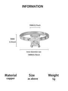 Classic Square White Cubic Zirconia Women's Wedding Ring, Suitable For Mothers, Size 7 And 8, 18K Gold Plated, Anti-Fading, Vacation Jewelry, Party Accessories, Mother's Day And Anniversary Gift - Various - View 13