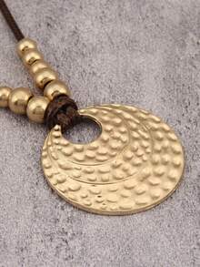 1 Peça Colar Elegante e Fashionista de Círculo Ondulado Dourado e Prateado, Colar de Pingente de Contas Personalizado Boêmio, Presente de Joias para Amigos e Família, Acessório Diário para Festa, Praia, Viagem - Corda de cera - Visão 4