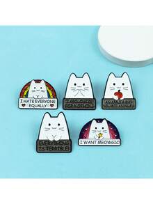 批发创意卡通字母猫合金胸针，可爱彩虹背景背包服装徽章 - 彩色 - 查看 4