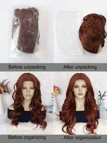 13x4x1 蕾丝前假发，长款波浪铜红色合成假发，女士自然发际线，耐热纤维，适合角色扮演、派对和日常佩戴 - 彩色 - 查看 10
