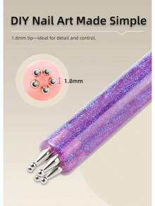 1件装 DIY美甲五瓣点钻笔花朵造型器 1.8mm细尖水钻笔亮片手柄美甲工具刷 - 彩色 - 查看 4