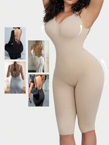 一件式露背塑身衣，女士收腹连体裤，无缝全身塑形无袖连体裤，情人节特别版 - 杏色 - 查看 6