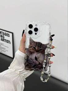 彩绘猫咪动物波浪边简约优雅TPU保护壳，配串珠手链配件，兼容 17 Pro/17 Air/17/17 Pro Max、16/11/16 Pro/16 Plus/16 Pro Max/16 e/15 Pro Max/13/14/12/XS/XR/7G/8 Plus/XR/7/8、15 Pro Max、13、14，软壳保护套 - 彩色 - 查看 6