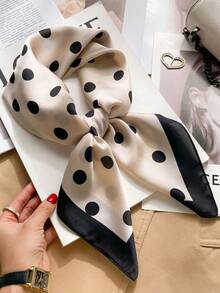 1条黑色波点印花70厘米小方巾，多功能发圈、头带、颈巾 - 彩色 - 查看 8