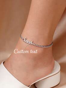 Vòng chân dây xích 3mm khắc tên theo yêu cầu, vòng chân chữ cái hình bướm tối giản bằng thép không gỉ, có thể điều chỉnh kích thước, phù hợp cho nữ, quà tặng Ngày của Mẹ. - Bạc - Xem 13