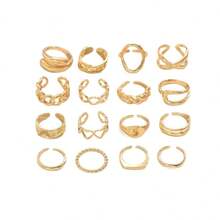Juego de 16 anillos minimalistas apilables con textura, anillos de cadena retorcida hueca de estilo bohemio y Y2K, adecuados para apilar a diario y usar en estilo callejero, anillos de vacaciones de verano - Juego de anillos - Ver 5