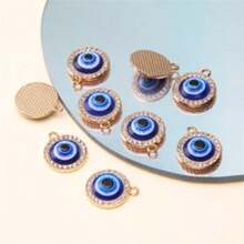10 chiếc mặt dây chuyền hình mắt quỷ, tự làm, đính đá, phụ kiện trang sức hợp kim hình mắt tròn màu xanh dương. - Nhiều màu - Xem 5