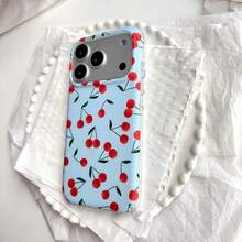 清新春夏水果图案红樱桃蓝底软触手机壳，适用于 17 Pro Max / 16 Pro Max / 15 Pro Max / 14 Pro / 13，时尚男女/简约/可爱手机壳 - 淺藍色 - 查看 4