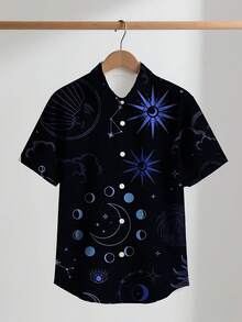 Starry Moonlight And Cosmic Constellation Pattern Symbolize The Mystery Of The Universe And The Endless Journey Of Dreams 3D Printed Men's Casual Short Sleeve Shirt - White - View 1