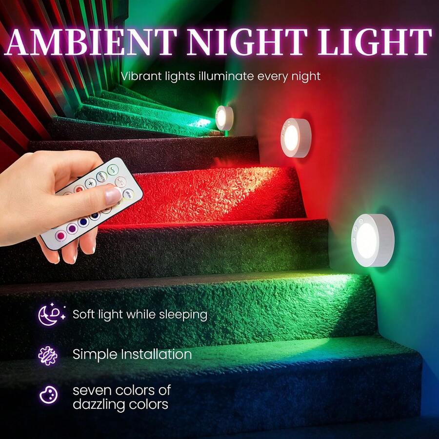 3件組 RGB 壁燈,13色 LED 室內裝飾燈,3顆 AA 電池供電,遙控可調光壁燈,適用於臥室與客廳 - 白色 - 查看 1