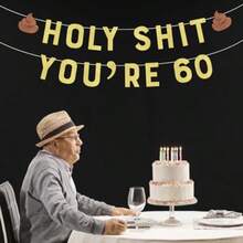 60th Birthday Banner Decorations Set - Gold Glitter 'Cheers To 60 Years' Sign With Funny Party Supplies For Women Men - 60 - 查看 3