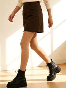 1pc Women's 80D Velvet Leggings, Fashionable Minimalist Tights - Apricot - View 4