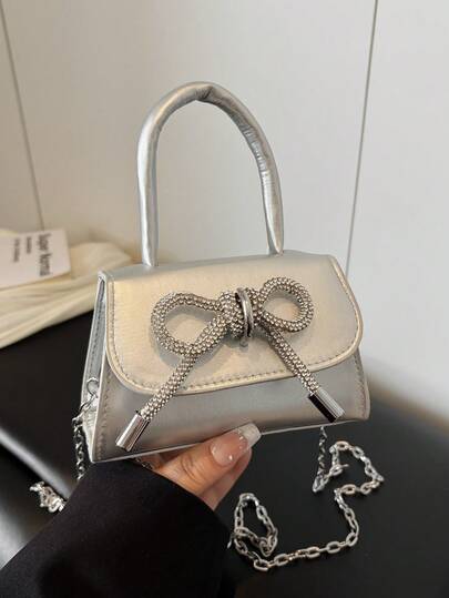 蝴蝶结迷你手提包，韩版时尚女士新款简约链条单肩斜挎包