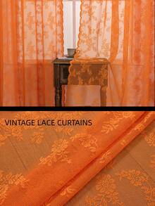 2pcs Bohemian Sheer Lace Curtains With Floral Pattern, Garden Style, Machine Washable, Floral Design, Lightweight, Seasonal, Suitable For Bedroom And Living Room, Cordless, Semi-Transparent, Curtain Theme, Room Type, Woven, Polyester Material, Rod Pocket Design - 2pcs - View 8
