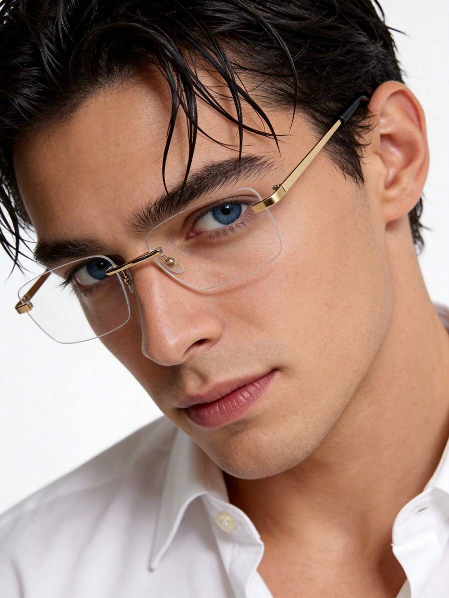 1 Pair Men's White Square Transparent Glasses, Suitable For Daily Wear, Back To School, Outdoor Leisure And Other Occasions, Stylish And Fashionable