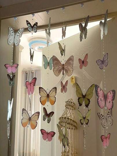 6件套手工蝴蝶挂帘，饰以仿珍珠，适用于家居装饰和房间装饰，成品和半成品可选，家居装饰，房间装饰，墙面装饰，生日毕业礼物