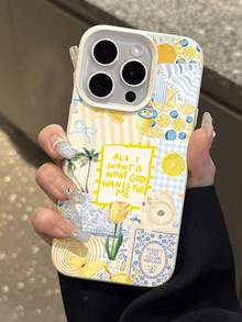 1pc Fashionable Lemon Element Striped Wine Glass Pattern Litchi Texture Anti-Drop Anti-Slip Soft Phone Case Compatible With Apple, Phones,International Version, Not The Domestic Version - Multicolor - View 4